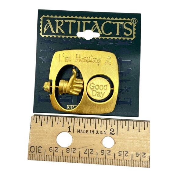 JJ  Artifacts  Im Having A Good/Bad Day Mood Brooch Pin Rotating Thumb Gold Tone - Picture 6 of 7